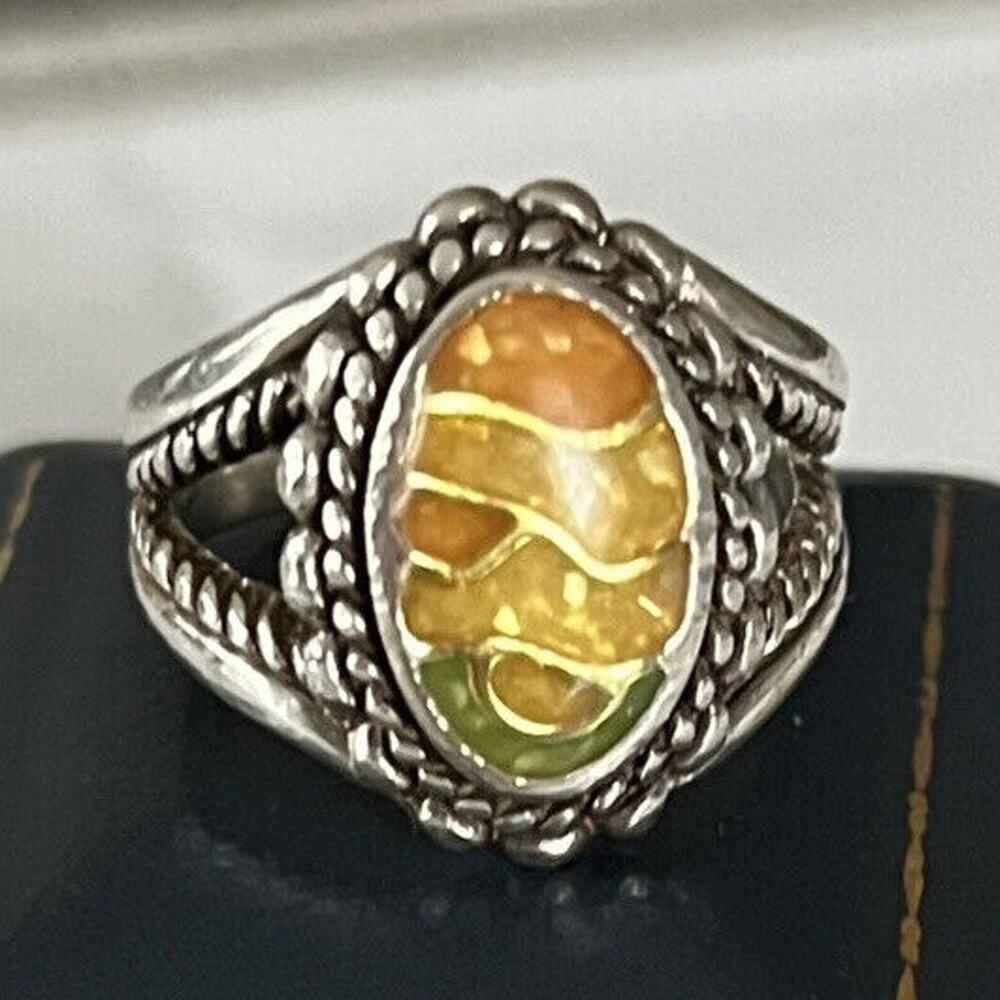 Carolynโ Pollack Designer Vintage Relios Desert Scene Sterling 925 Ring Sz 7.5